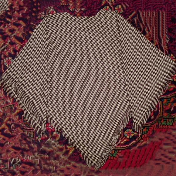Wool Touch 100% Acrylic Poncho Houndstooth Vintage - Picture 2 of 6